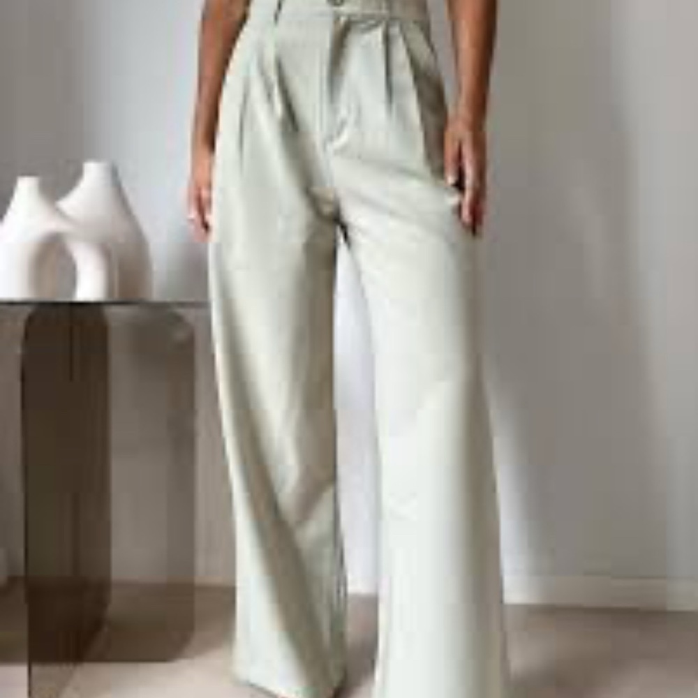 Princess Polly Sophisticated Green Wide Leg Pants with Tailored Fit - Picture 2 of 15
